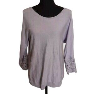 Talbots Sweater Medium Petite Lightweight Light Purple Crochet Detail Boho